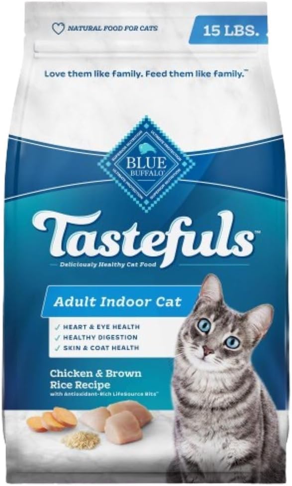 Blue Buffalo Tastefuls Natural Dry Food for Adult Indoor Cats, Salmon & Brown Rice Recipe