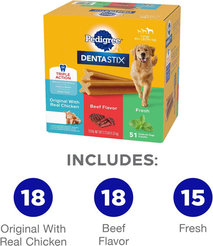 PEDIGREE DENTASTIX Large Dog Dental Care Treats Original, Beef & Fresh Variety Pack