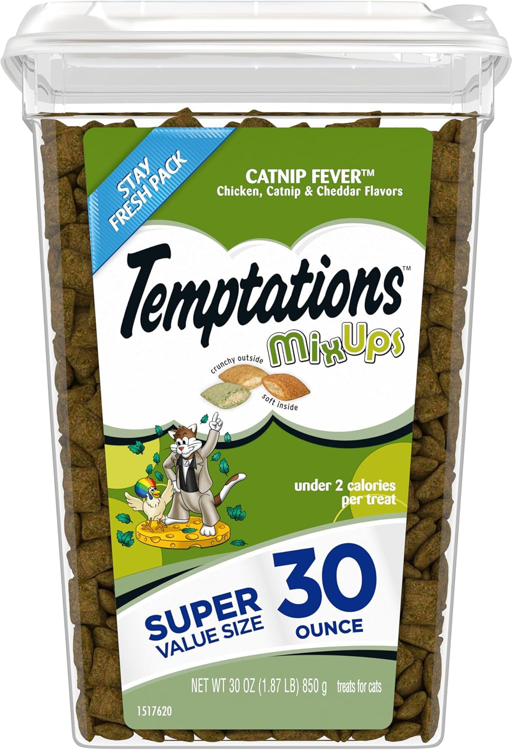 MIXUPS Crunchy and Soft Cat Treats Catnip Fever Flavor, 30 Oz. Tub (Pack of 2)