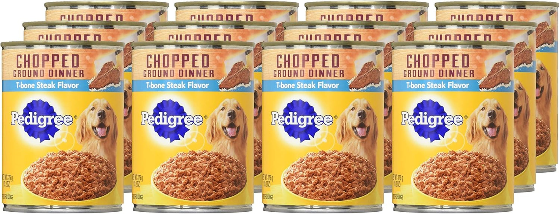 Adult Canned Wet Dog Food Chopped Ground Dinner T-Bone Steak Flavor, (12) 13.2 Oz. Cans