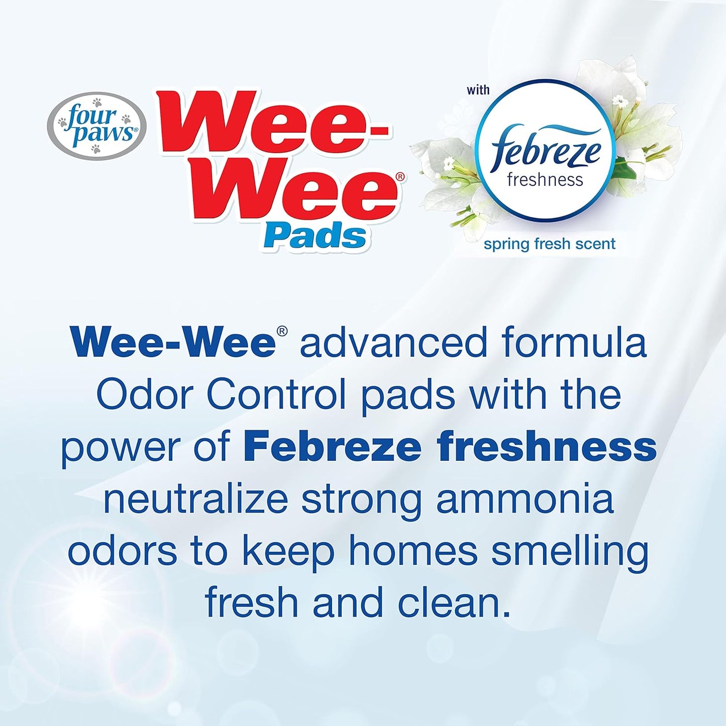 Four Paws Wee-Wee Odor Control with Febreze Freshness Pee Pads for Dogs of All Sizes, Leak-Proof Floor Protection Dog & Puppy Quilted Potty Training Pads, Spring Fresh Scent