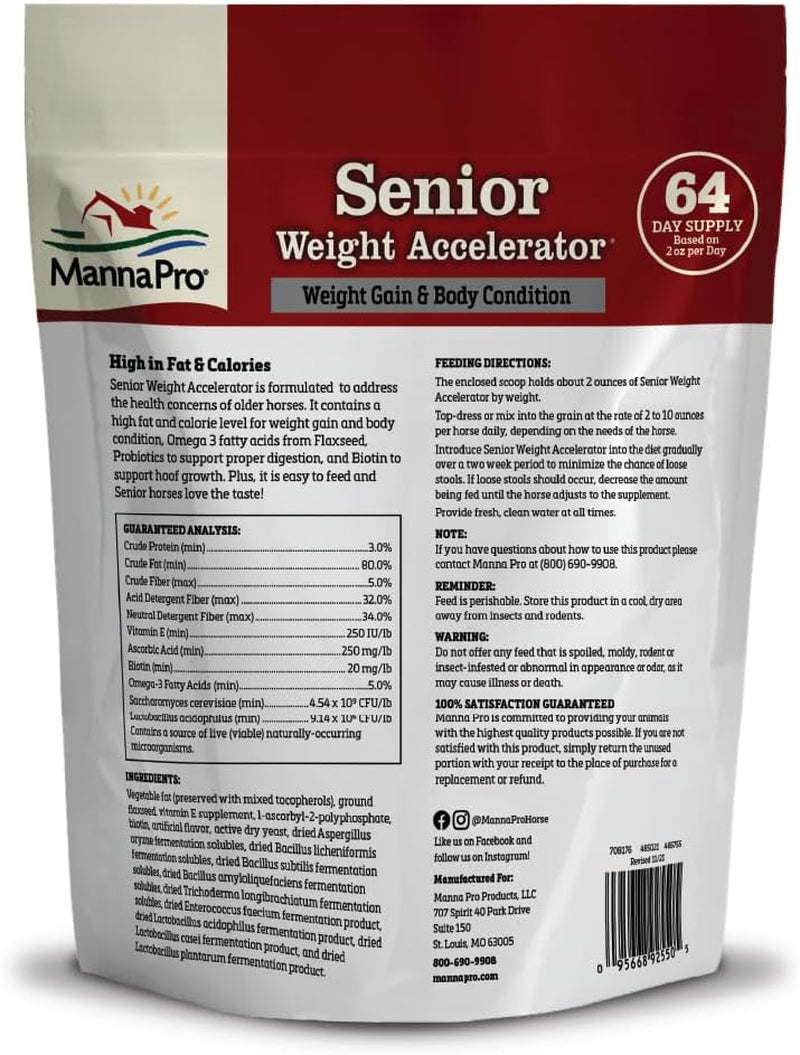 Manna Pro Weight Accelerator for Senior Horses, Made with Omega 3 Fatty Acids from Flaxseed