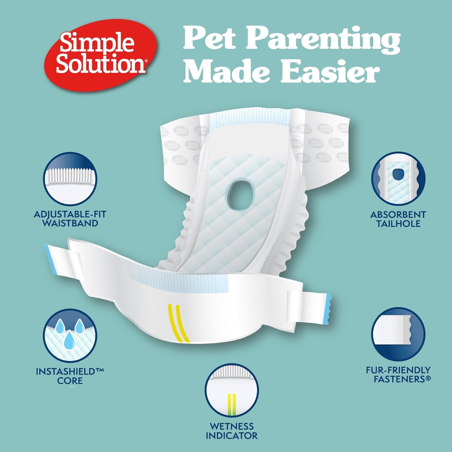 Simple Solution Disposable Dog Diapers for Female Dogs, True Fit, Absorbent, Leak Proof with Wetness Indicator, XL Puppy & Doggie Period Pad and Pee Diaper, for Large Pets