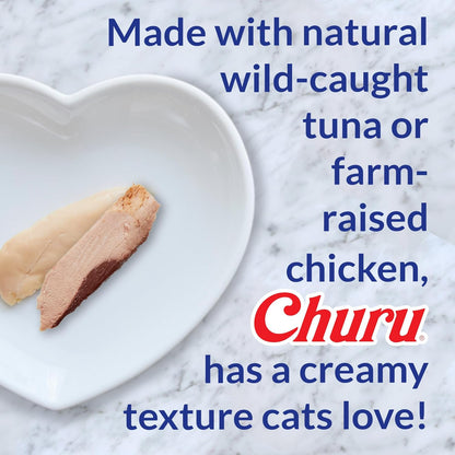 Churu Cat Treats, Grain-Free, Lickable, Squeezable Creamy Purée Cat Treat/Topper with Vitamin E & Taurine, 0.5 Ounces Each Tube, 50 Tubes, Tuna & Chicken Variety