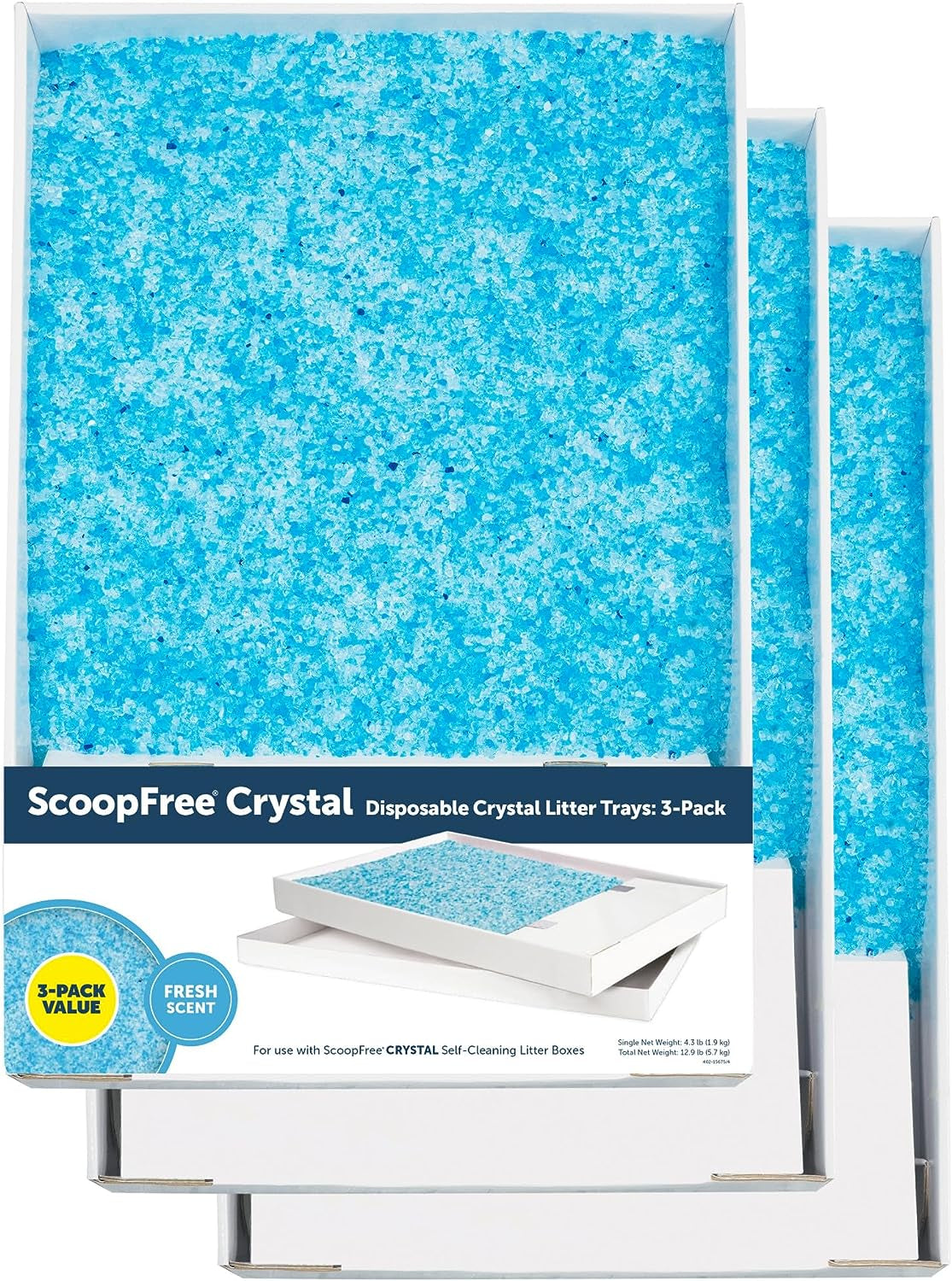 Scoopfree Crystal Cat Litter Tray Refills - Fresh Scent, 6-Pack - Disposable Tray - Includes Leak Protection & Low Tracking Litter - Absorbs Odors on Contact