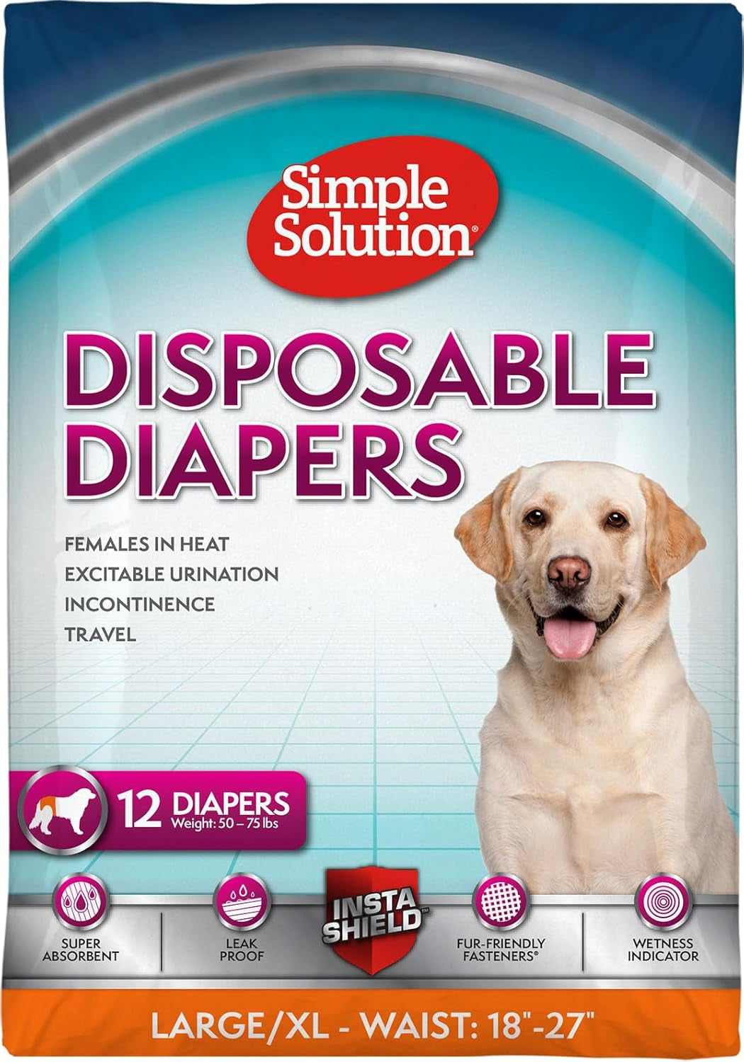 Simple Solution Disposable Dog Diapers for Female Dogs, True Fit, Absorbent, Leak Proof with Wetness Indicator, XL Puppy & Doggie Period Pad and Pee Diaper, for Large Pets