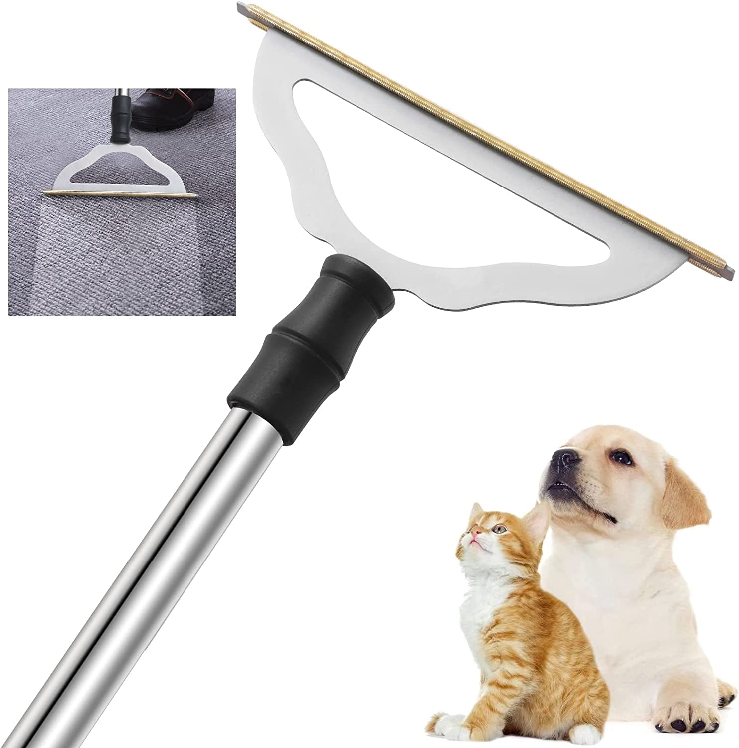 Carpet Rake for Pet Hair Removal - Reusable Pet Hair Remover for Carpet Long Handle, Advanced Dog Hair Broom, Cat Fur Brush, Lint Remover Scraper for Carpets, Rugs, Mats, Couch, Furniture