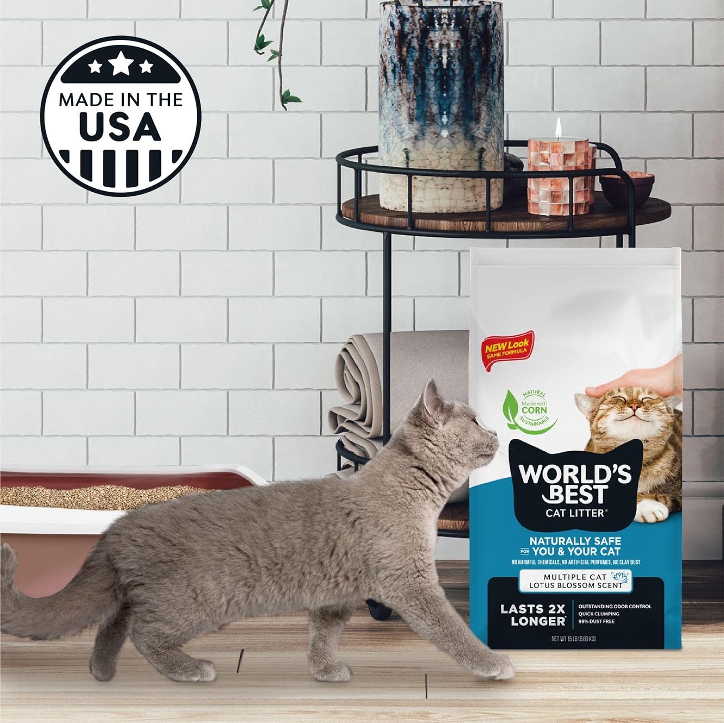 WORLD'S BEST CAT LITTER Multiple Cat Lotus Blossom Scented - Natural Ingredients, Quick Clumping, Flushable, 99% Dust Free & Made in USA - Floral Fragrance & Long-Lasting Odor Control