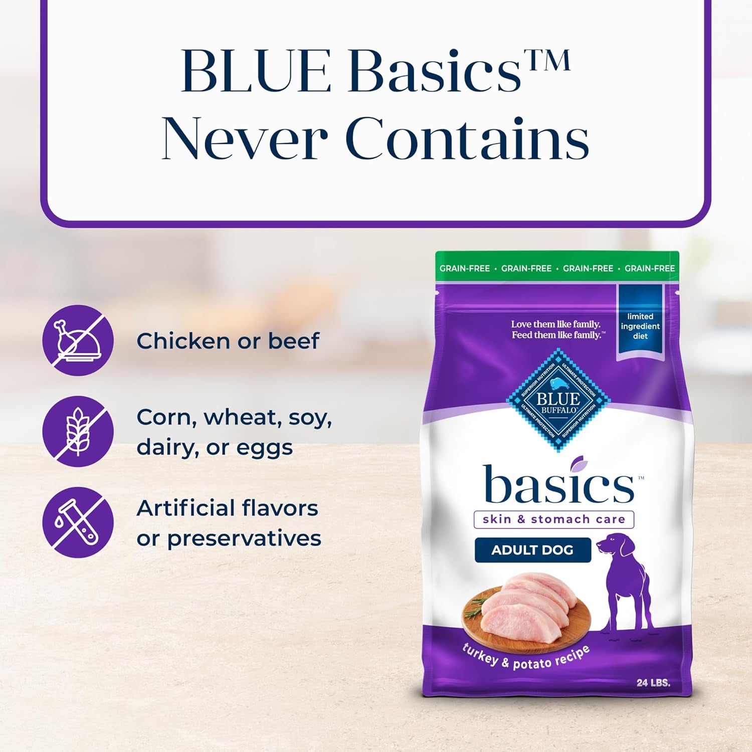 Blue Buffalo Basics Grain-Free Adult Dry Dog Food, Skin & Stomach Care, Limited Ingredient Diet for Dogs