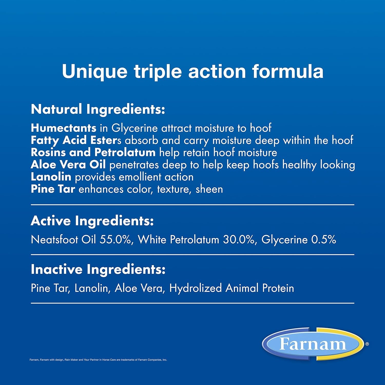 Farnam Rain Maker Triple Action Hoof Oil for Horses Moisturizer and Conditioner, Attracts, Absorbs and Retains Moisture, Contains Aloe