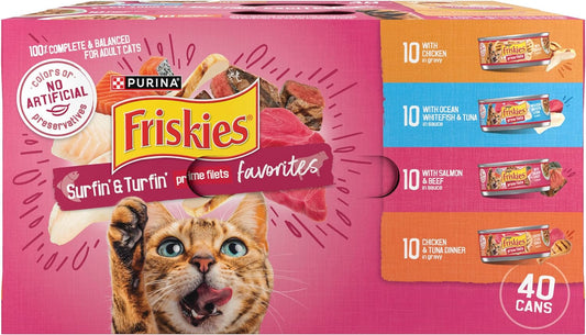 Purina Wet Cat Food Variety Pack, Surfin' & Turfin' Prime Filets Favorites - (Pack of 40) 5.5 Oz. Cans