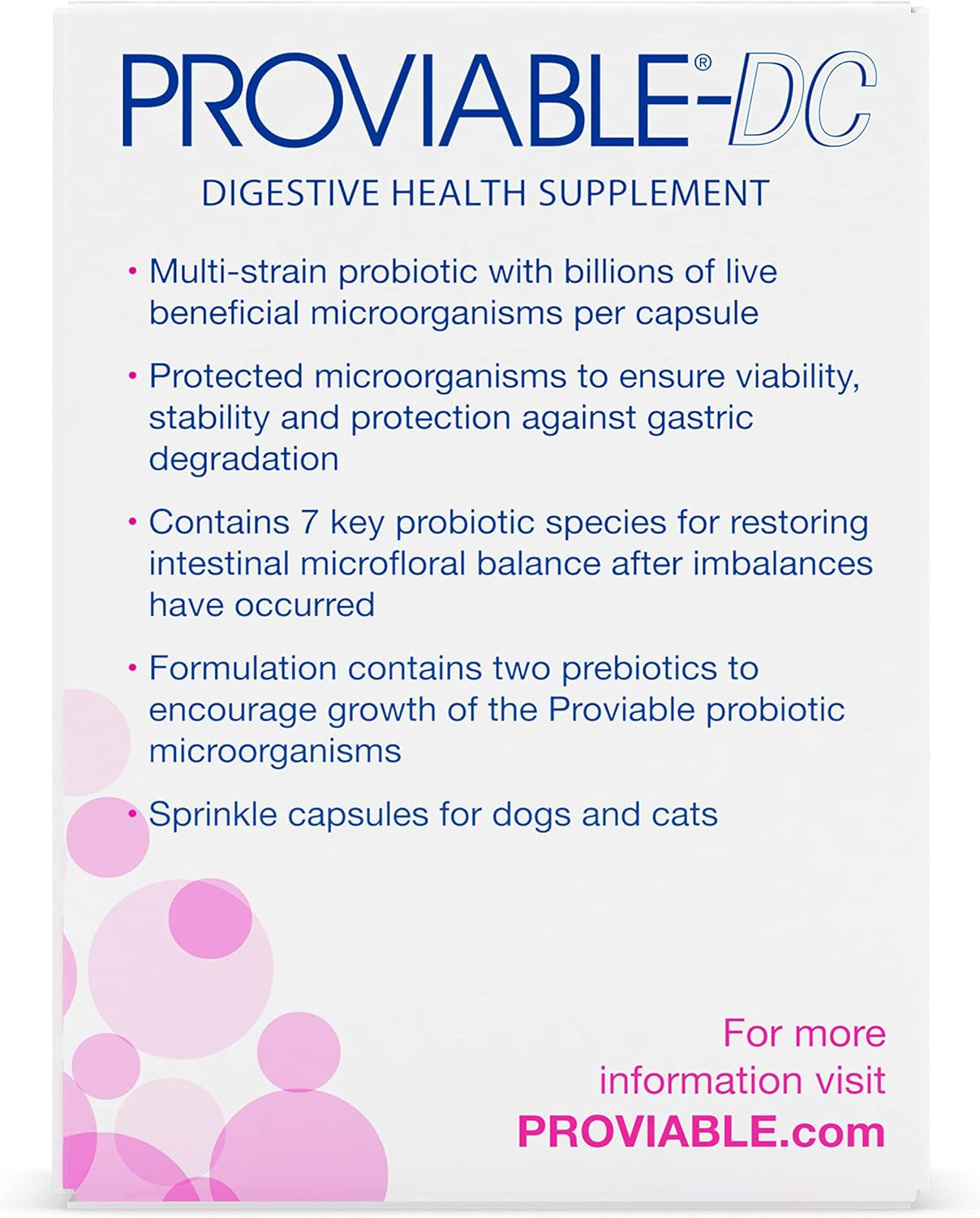 Digestive Health Supplement Multi-Strain Probiotics and Prebiotics for Cats and Dogs - with 7 Strains of Bacteria, 30 Capsules