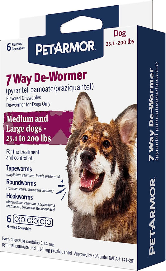 Petarmor 7 Way De-Wormer for Dogs, Oral Treatment for Tapeworm, Roundworm & Hookworm in Large Dogs & Puppies, Worm Remover (Praziquantel & Pyrantel Pamoate)