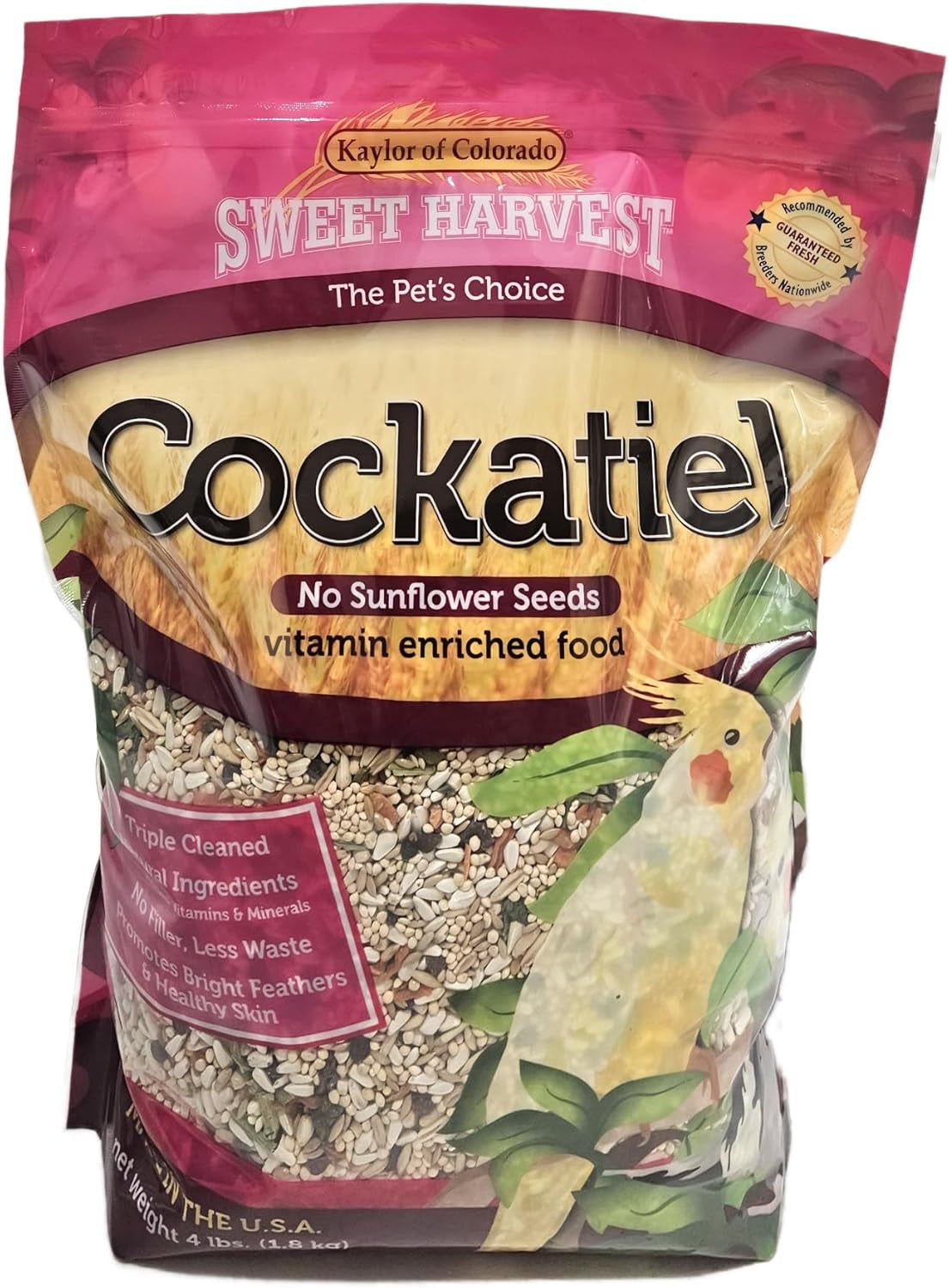 Cockatiel Bird Food (No Sunflower Seeds), 4 Lbs Bag - Seed Mix for Cockatiels