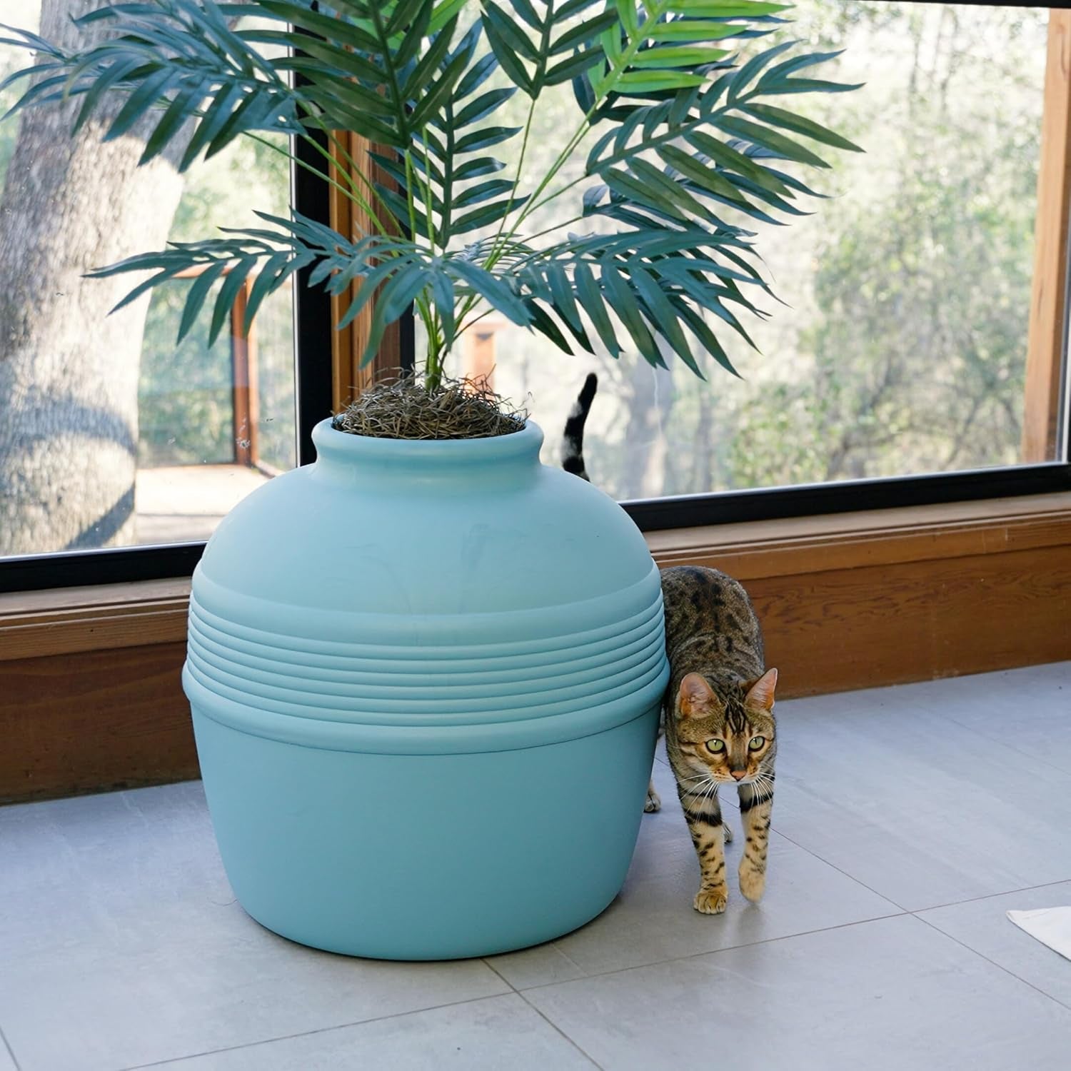 Good Pet Stuff, Original Hidden Litter Box & Reusable Liner Essentials Kit, round Enclosed Cat Planter Litter Box with Artificial Plants, Carbon Odor Filter System, Easy to Clean