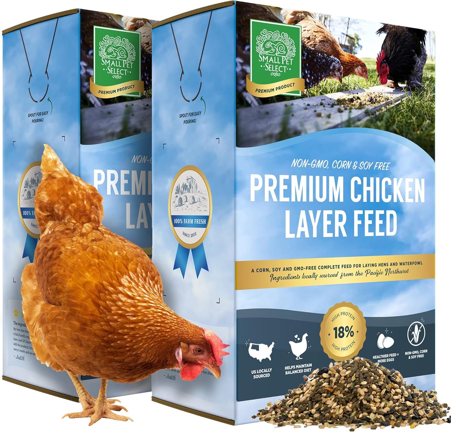 Small Pet Select Chicken Layer Feed Pellets, 18% Protein Level, Corn-Free, Soy-Free, Non-Gmo, All Natural US Locally Sourced Ingredients