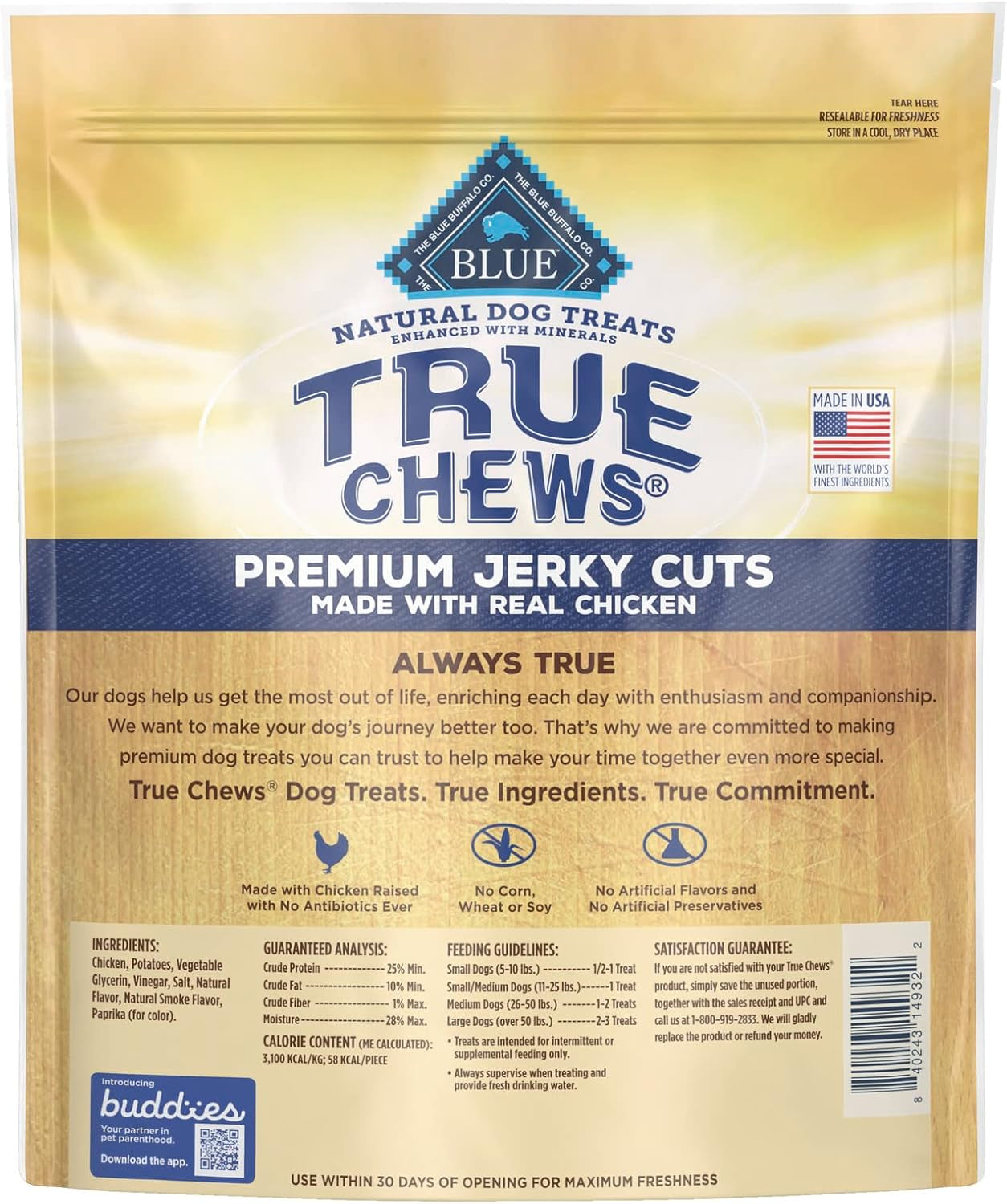 Blue Buffalo True Chews Premium Jerky Cuts Dog Treats, Made in the USA with Natural Ingredients