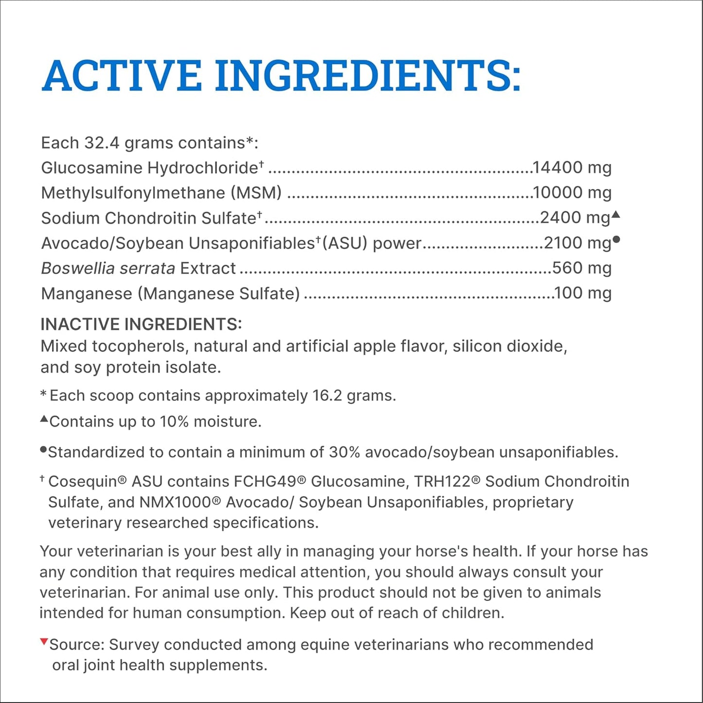 Nutramax Cosequin ASU Joint Health Supplement for Horses - Powder with Glucosamine, Chondroitin, ASU, and MSM