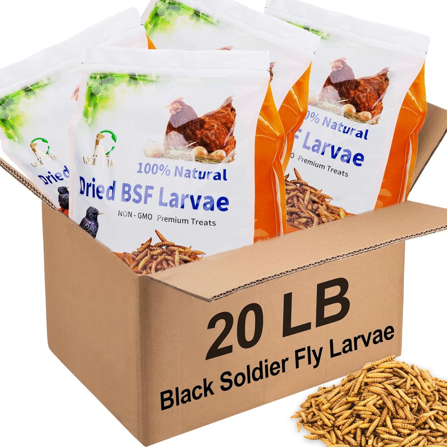 Dried Black Soldier Fly Larvae for Chickens - High Protein Chicken Food 100% Natural - BSF Larvae More Calcium than Dried Mealworms, Chicken Treats for Laying Hens Ducks Birds