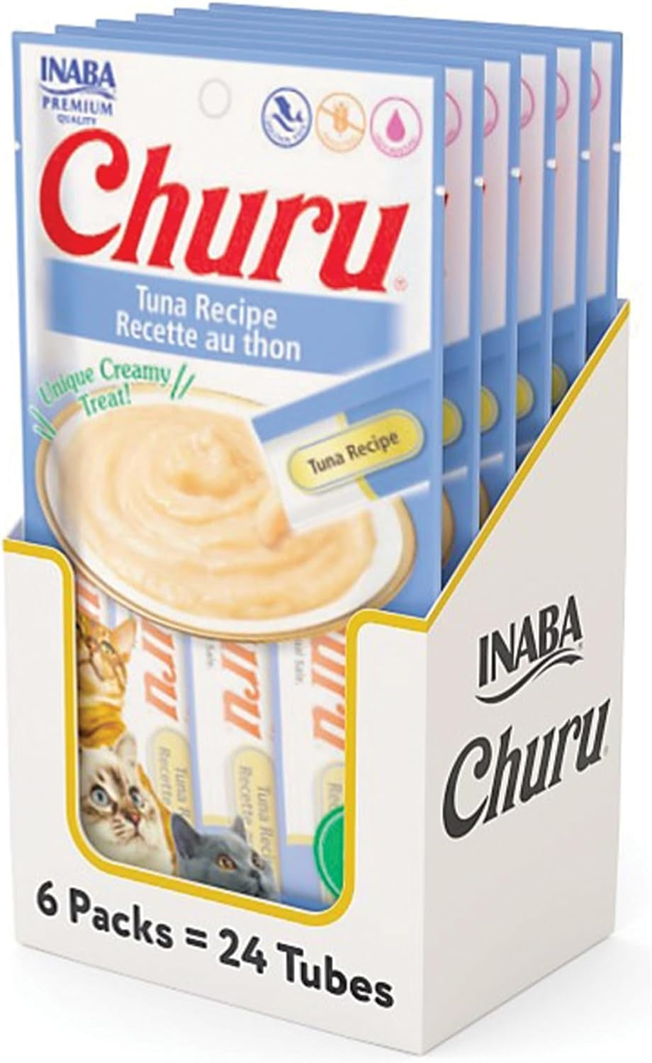 Churu Cat Treats, Grain-Free, Lickable, Squeezable Creamy Purée Cat Treat/Topper with Vitamin E & Taurine, 0.5 Ounces Each Tube, 50 Tubes, Tuna & Chicken Variety