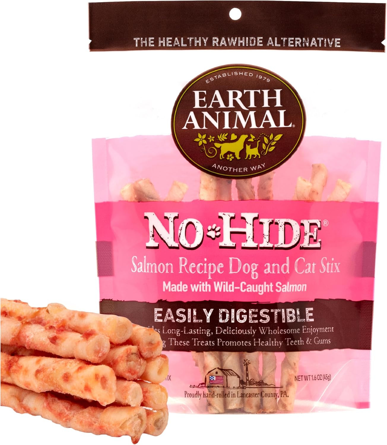 Earth Animal No Hide Stix Flavored Natural Rawhide Free Dog Chews Long Lasting Dog Chew Sticks, Dog Treats for Small Dogs and Cats, Great Dog Chews for Aggressive Chewers