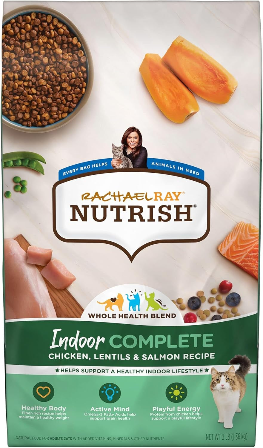 Rachael Ray Nutrish Indoor Complete Premium Natural Dry Cat Food, Chicken with Lentils & Salmon Recipe (Packaging May Vary)