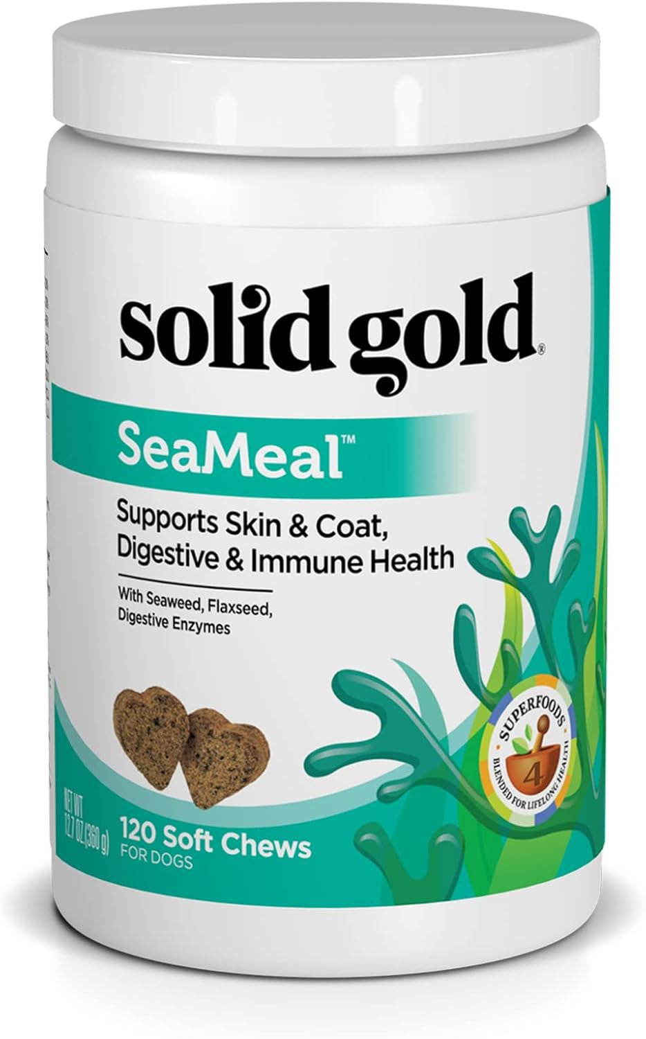 Solid Gold Seameal Cat & Dog Food Topper - Kelp Powder Dog & Cat Multivitamin - Omega 3 & Digestive Enzymes for Skin & Coat, Gut + Immune Support