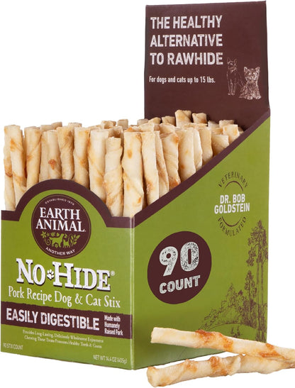 Earth Animal No Hide Stix Flavored Natural Rawhide Free Dog Chews Long Lasting Dog Chew Sticks, Dog Treats for Small Dogs and Cats, Great Dog Chews for Aggressive Chewers