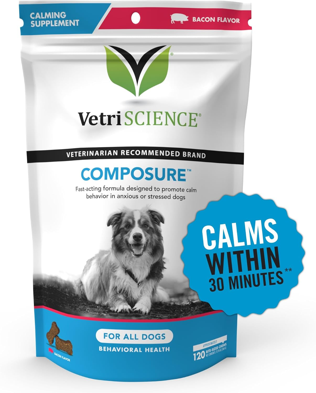 Vetriscience Composure Calming Chews for Dogs - Clinically Proven Dog Anxiety Relief Supplement with Colostrum, L-Theanine & Vitamin B1 for Stress, Storms, Separation & More