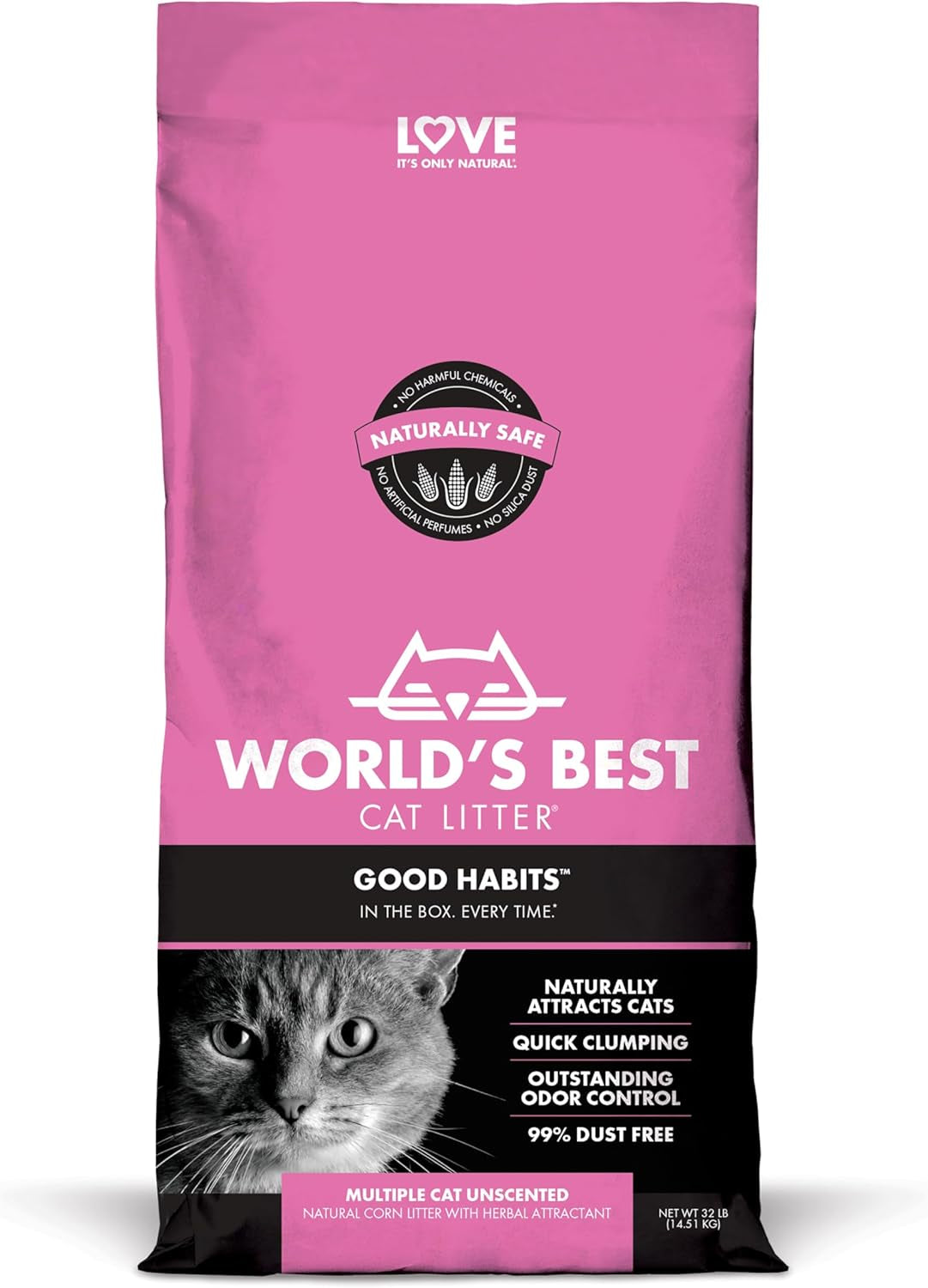 WORLD'S BEST CAT LITTER Good Habits Cat Attract Litter | Natural Plant-Based Attractant | Multicat Flushable Corn Litter | Unscented Odor Control | Low Tracking & Lightweight | Made in USA