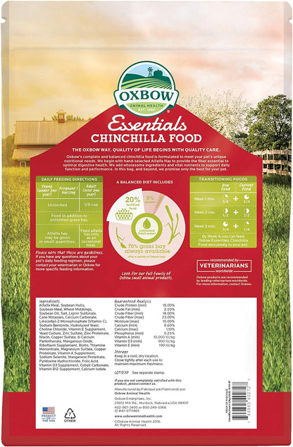 Oxbow Essentials Chinchilla Food - All Natural Chinchilla Pellets - Veterinarian Recommended - No Seeds & Artificial Ingredients- Made in the USA - All Natural Vitamins & Minerals