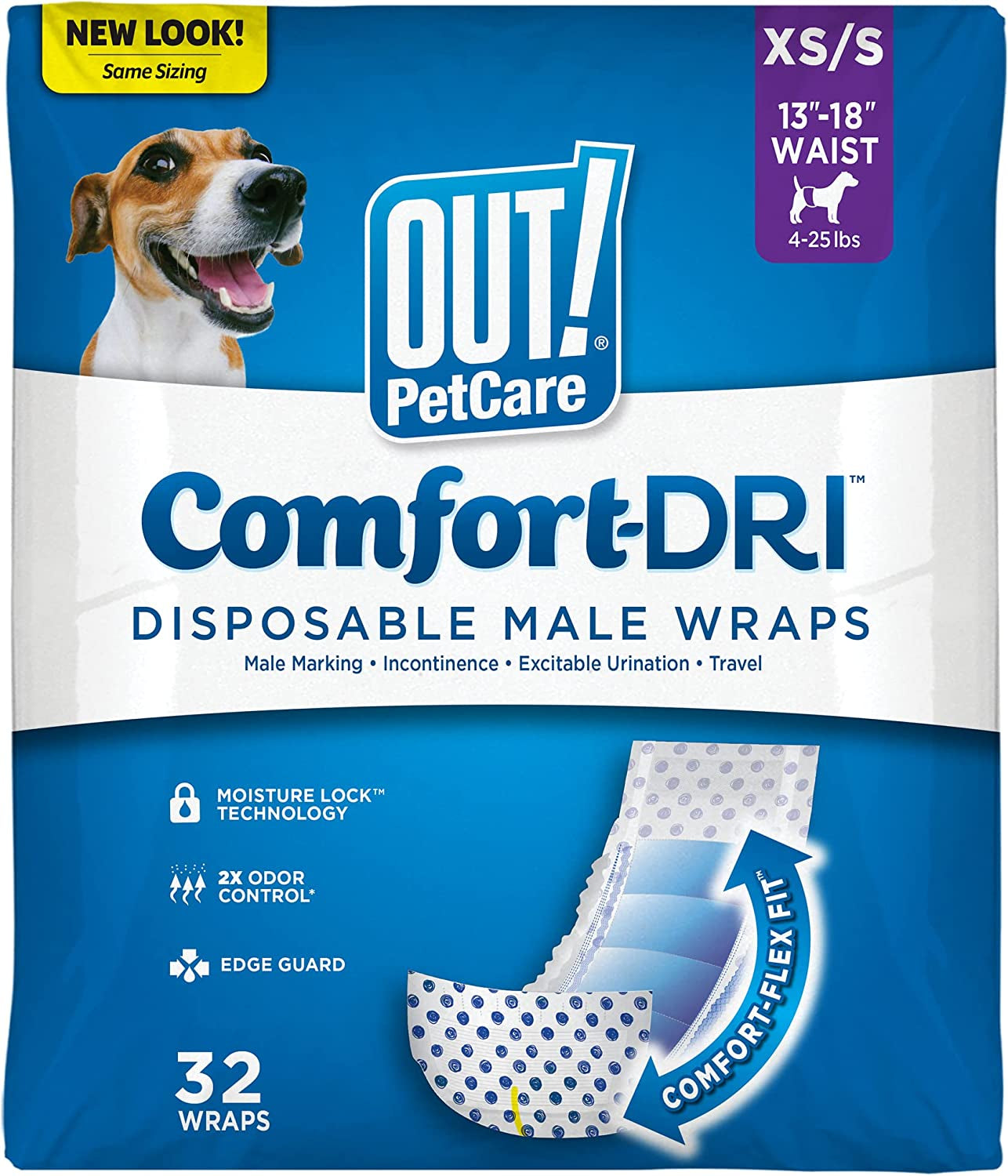 OUT! Petcare Disposable Male Dog Wraps, Safe, Male Wraps for Dogs, Pee Wraps Belly Bands for Male Dogs, Leak Proof, Wetness Indicator, Puppy and Doggie Diaper for Peeing