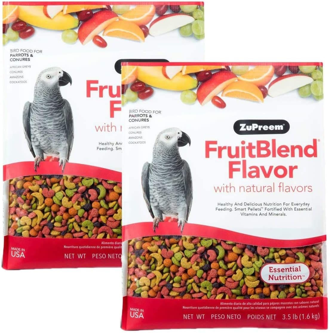 Zupreem Fruitblend Flavor Pellets Bird Food for Parrots and Conures - Daily Blend Made in USA for Caiques, African Greys, Senegals, Amazons, Eclectus, Small Cockatoos