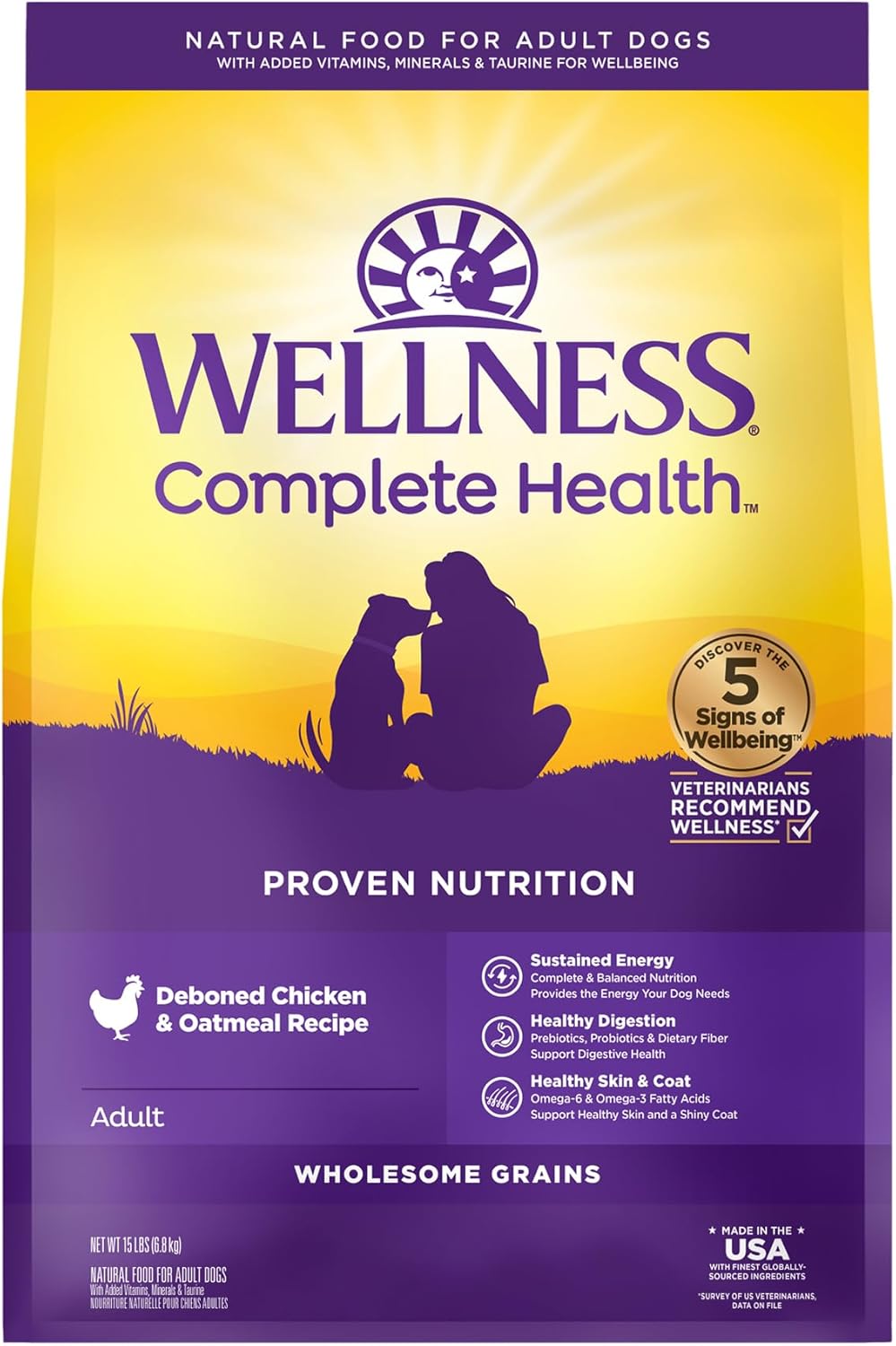 Complete Health Dry Dog Food with Grains, Natural Ingredients, All Breeds, for Adult Dogs