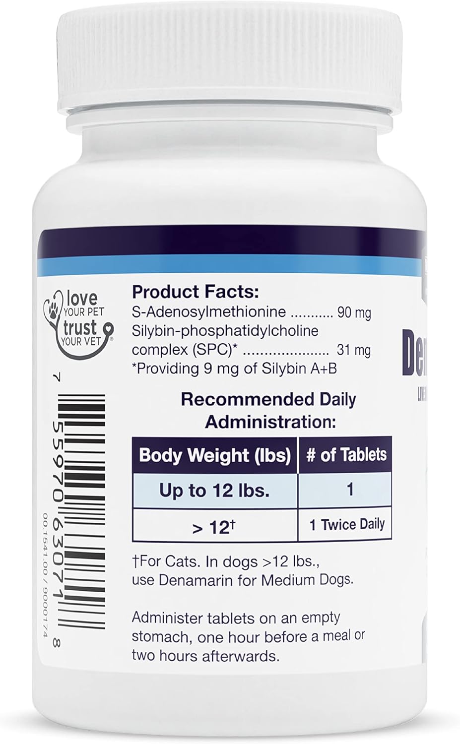 Nutramax Laboratories Denamarin Liver Health Supplement for Small Dogs and Cats - with S-Adenosylmethionine (Same) and Silybin, 30 Tablets