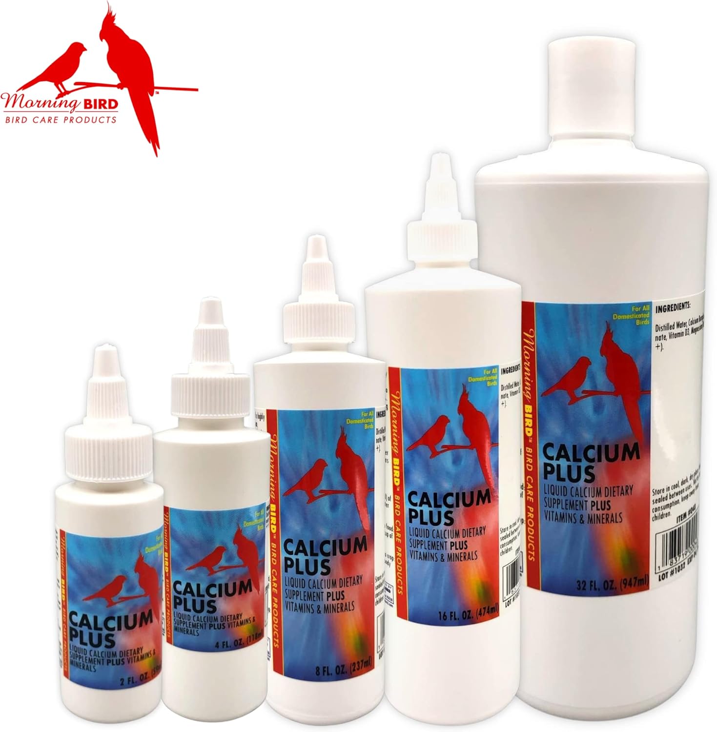 Morning Bird Calcium plus Supplement for Avian Health, Liquid Calcium Formula with Magnesium and Vitamin D3