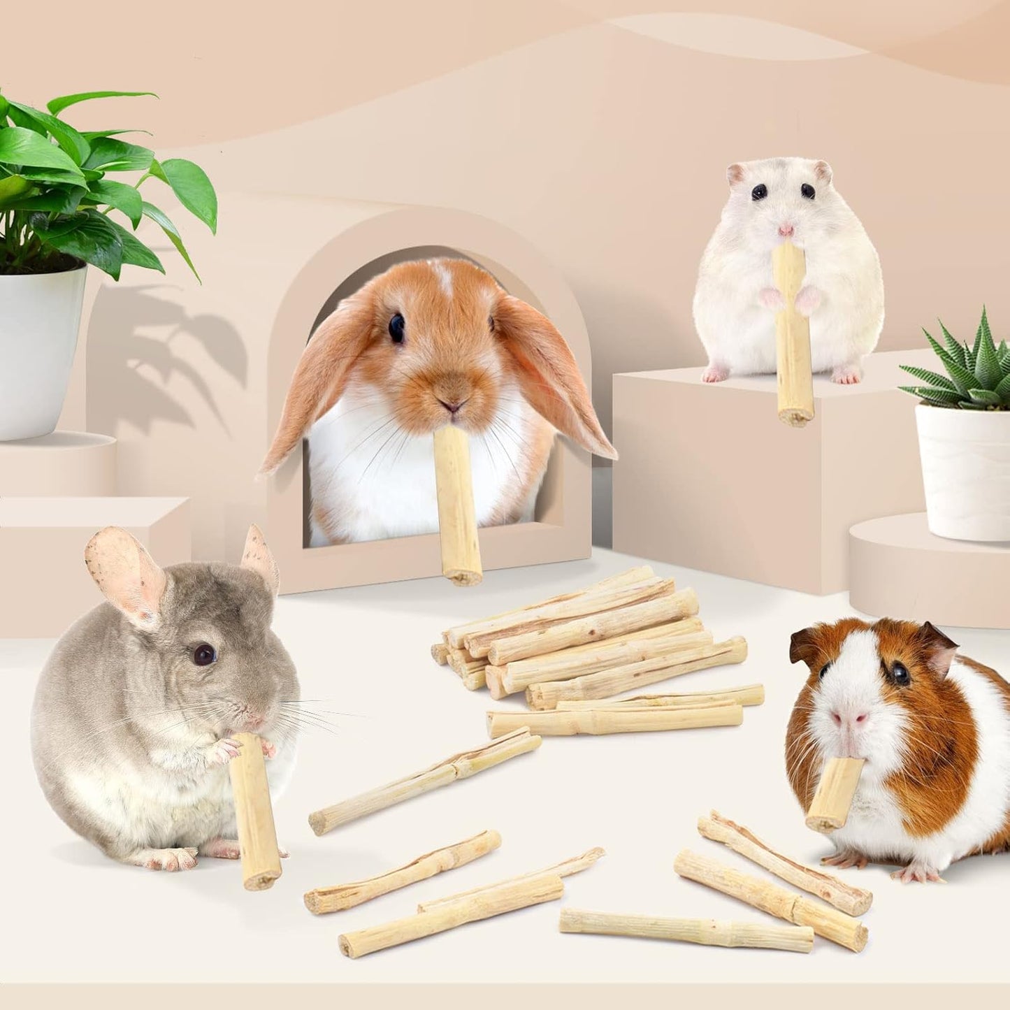 Sweet Bamboo Chew Sticks for Rabbits 1000G/2.2Ib, Bunny Chew Sticks for Rabbits Hamster Chinchilla Guinea Pigs Rabbit Small Animals Natural Treats Teeth Grinding Chew Toys