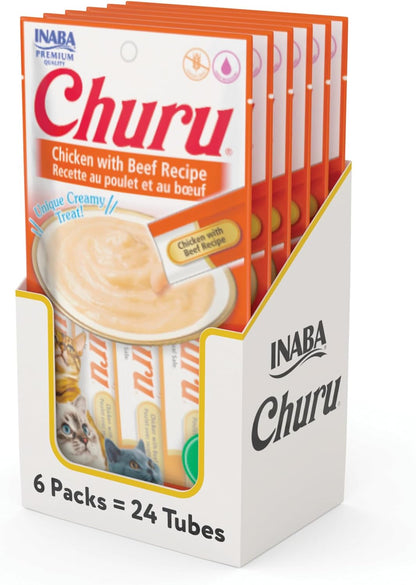 Churu Cat Treats, Grain-Free, Lickable, Squeezable Creamy Purée Cat Treat/Topper with Vitamin E & Taurine, 0.5 Ounces Each Tube, 50 Tubes, Tuna & Chicken Variety