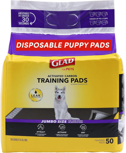 Glad for Pets JUMBO-SIZE Charcoal Puppy Pads, All-In-One, Black Training Pads That ABSORB & Neutralize Urine Instantly, New & Improved Quality Puppy Pee Pads