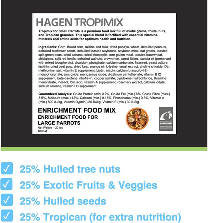 Hari Hagen Tropimix Enrichment Food for Small Parrots - HARI Small Parrot Food with Seeds, Fruit, Nuts, Vegetables, Grains, and Legumes