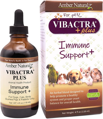 Vibactra plus Herbal Supplement for Dogs, Cats, Birds, Guinea Pigs, and Rabbits | Herbs for Immune Health and Yeast Balance | 1 Fluid Ounce Glass Bottle | Manufactured in the USA