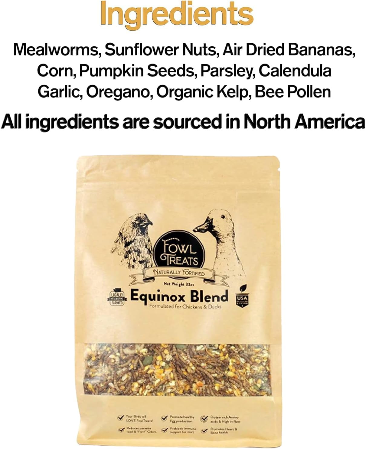 Naturally Fortified Treats - Protein Rich Supplement Suitable for Chickens, Hens and Ducks, Hand Mixed with USA Grown Ingredients - Equinox Blend