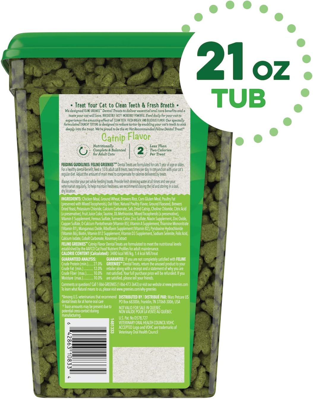 FELINE GREENIES Natural Dental Care Cat Treats Catnip Flavor