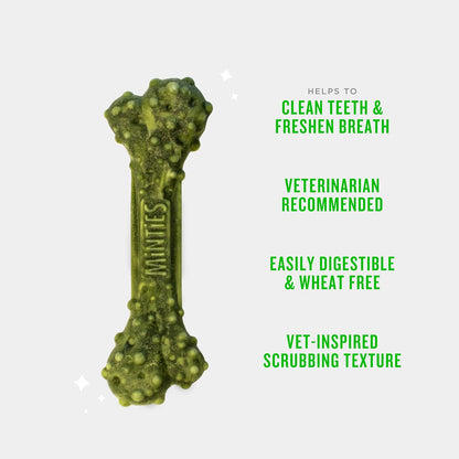 Minties Dental Chews for Dogs, Vet-Recommended Mint-Flavored Dental Treats for Medium Dogs, Dental Bones Clean Teeth, Fight Bad Breath, and Removes Plaque and Tartar