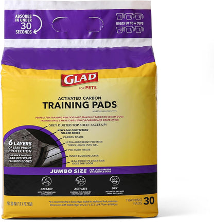 Glad for Pets JUMBO-SIZE Charcoal Puppy Pads, All-In-One, Black Training Pads That ABSORB & Neutralize Urine Instantly, New & Improved Quality Puppy Pee Pads