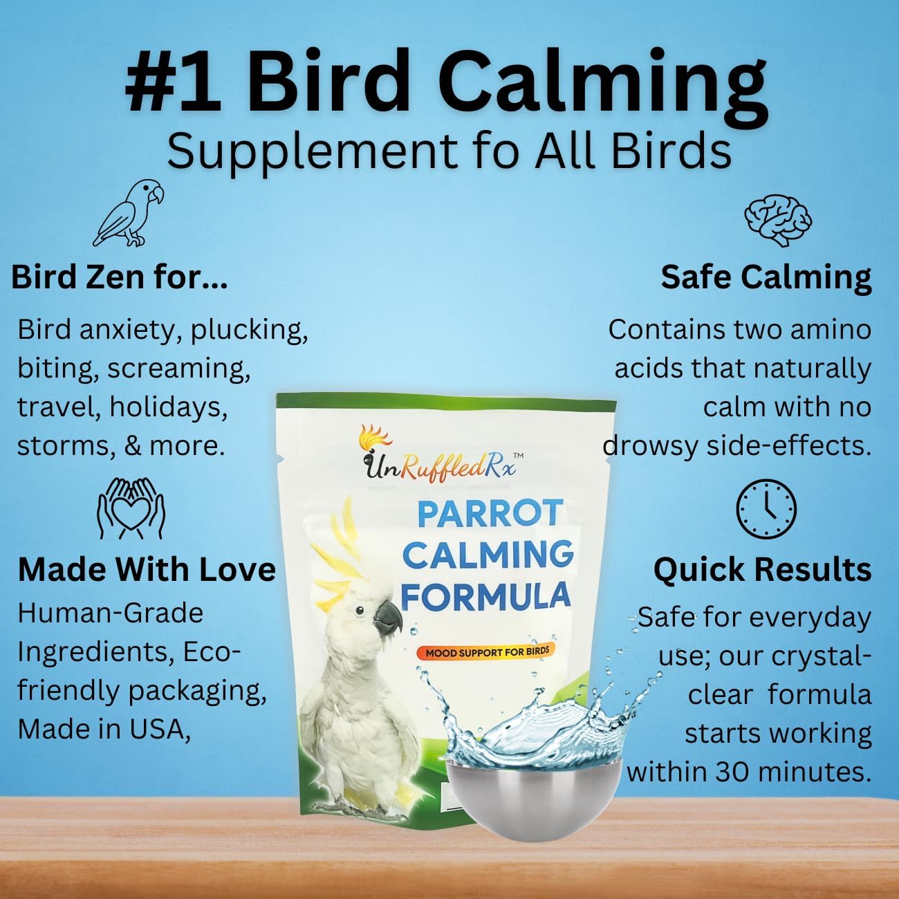 Unruffledrx™ Parrot Calming Formula - Soothes Screaming, Biting, & Plucking; Promotes Relaxation