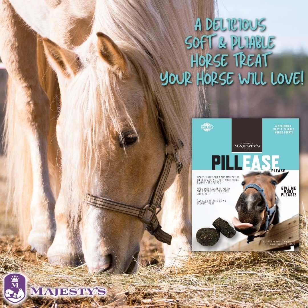 Majesty'S Pillease Horse Treats, a Delicious Soft and Pliable No Bake Cookie Horse Treat, Makes Giving Pills & Medication Easy, Made in the USA - 48 Wafers