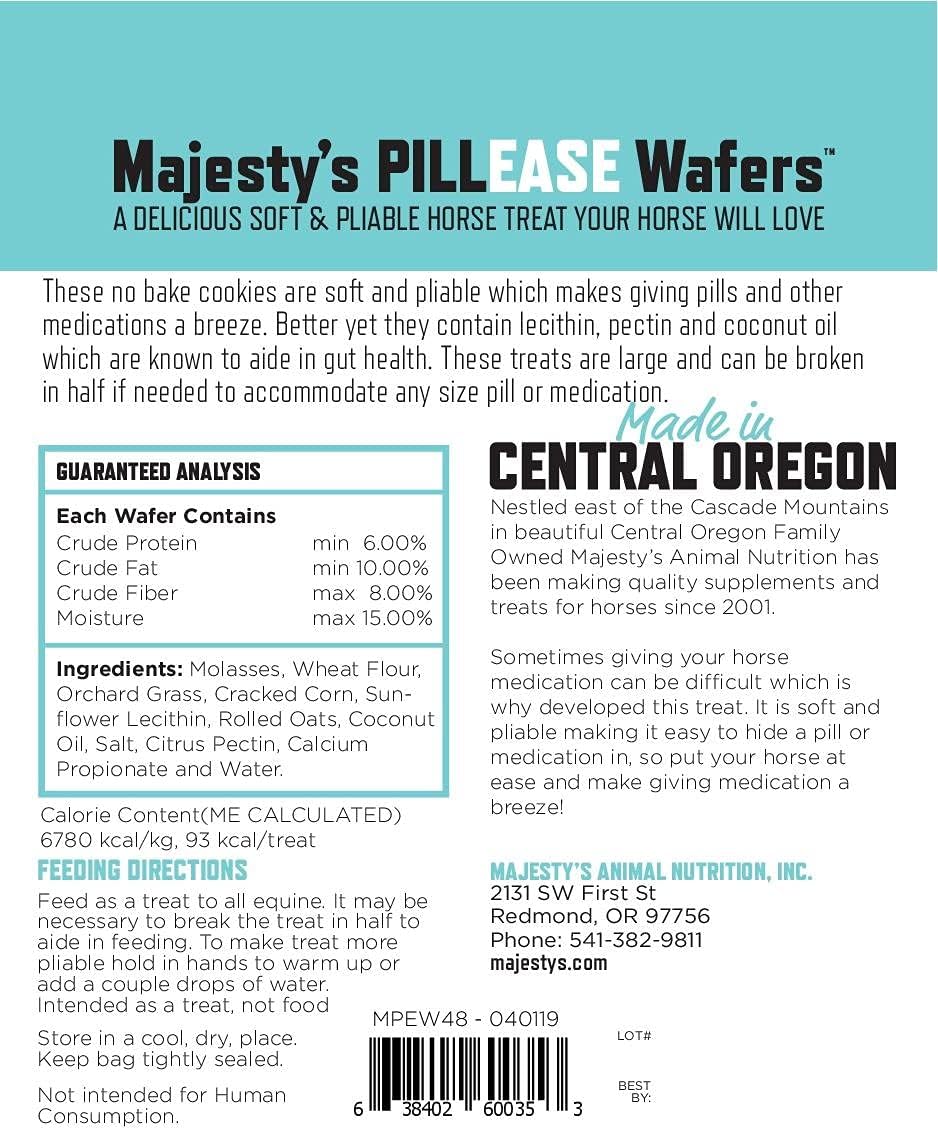 Majesty'S Pillease Horse Treats, a Delicious Soft and Pliable No Bake Cookie Horse Treat, Makes Giving Pills & Medication Easy, Made in the USA - 48 Wafers