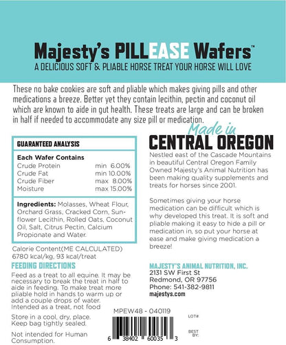 Majesty'S Pillease Horse Treats, a Delicious Soft and Pliable No Bake Cookie Horse Treat, Makes Giving Pills & Medication Easy, Made in the USA - 48 Wafers