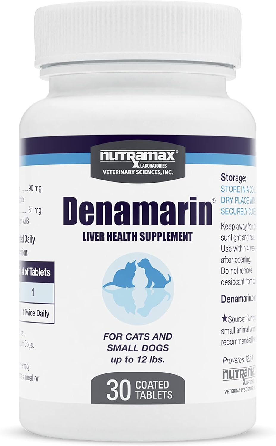 Nutramax Laboratories Denamarin Liver Health Supplement for Small Dogs and Cats - with S-Adenosylmethionine (Same) and Silybin, 30 Tablets